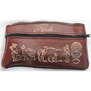Peruvian Peru Leather Pouch Wallet tooled Native Llama Tumi Native Zipper